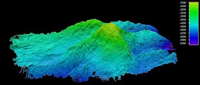 Underwater terrain produced with sonar